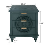 Hollow Carved 3 Drawer Dresser With Metal Handles, Storage Chest For Living Room Or Bedroom - Blackish Green