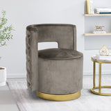 Modern Glam Swivel Arm Chair With Velvet Upholstery And Copper Base - Gray