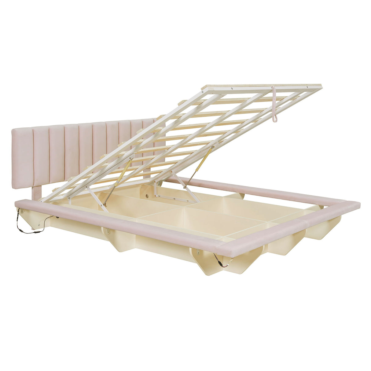 Upholstered Floating Hydrualic Platform Bed With LED Light And USB Port