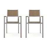 Stylish Modern Faux Wood & Aluminum Outdoor Dining Chairs, (Set of 2) - Natural