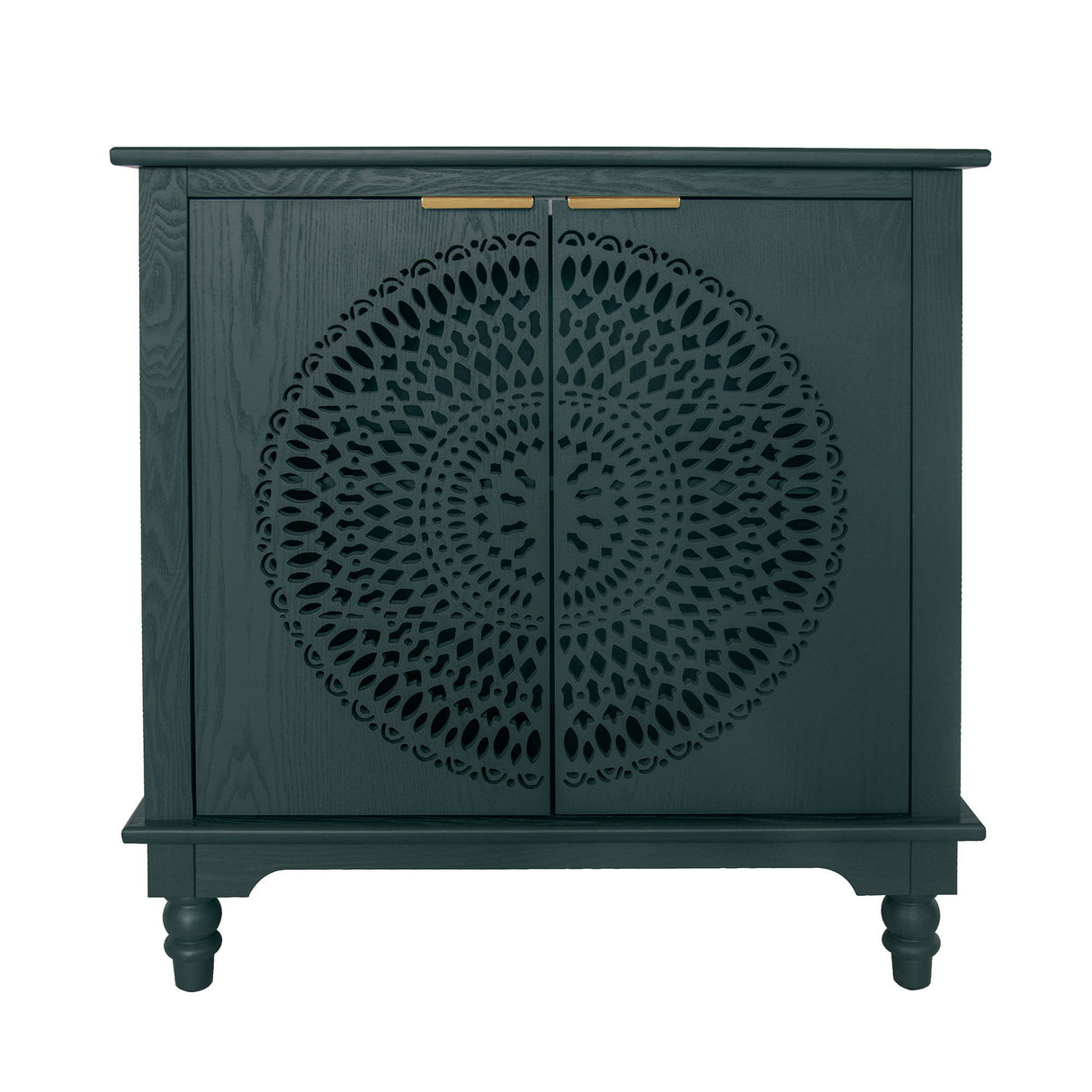 Hollow Carved 2 Door Accent Cabinet With Adjustable Shelf, Sideboard Buffet For Entryway, Living Room Or Bedroom - Blackish Green