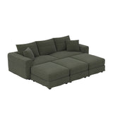 Deep Seat Convertible Sofa With Soft Pillows And Ottomans