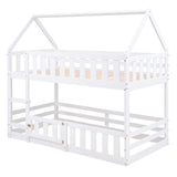Twin Over Twin House Bunk Bed With Fence And Door
