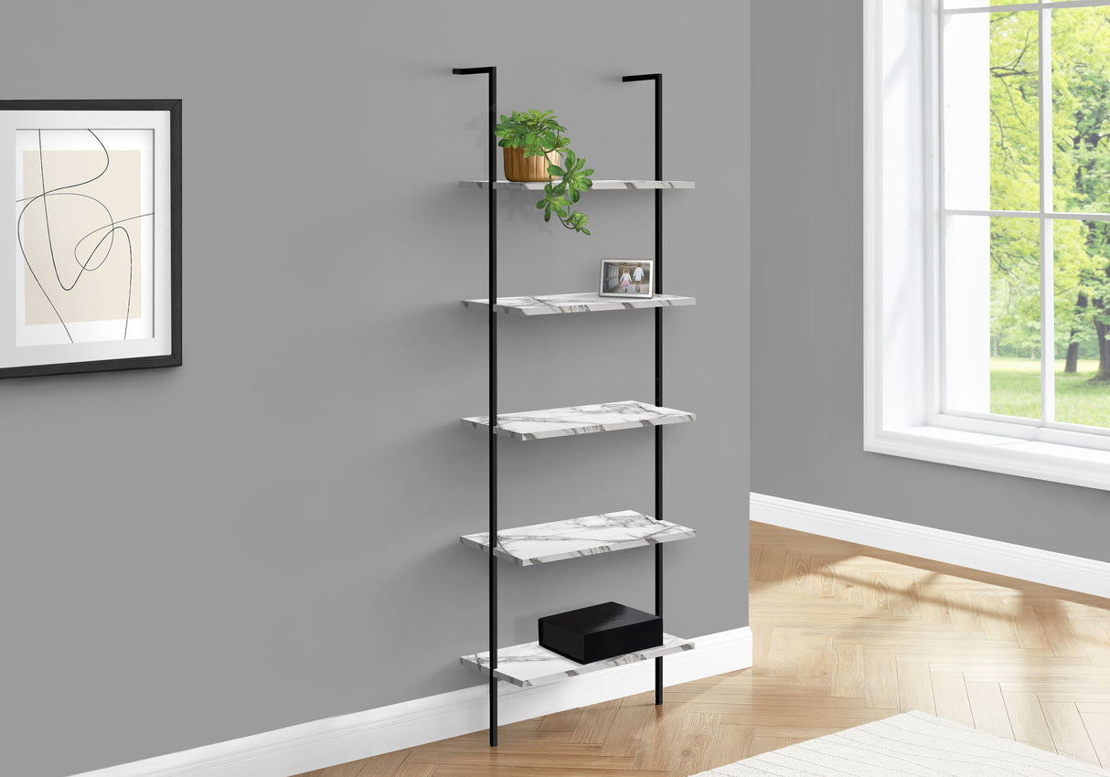 Bookshelf, Bookcase, Etagere, Ladder, 5 Tier, For Office, Marble Look Contemporary & Modern