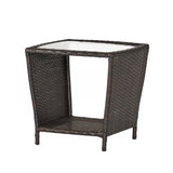 Trenton - Outdoor Side Table With Glass Top - Brown Rattan