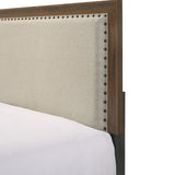 Panel Bed With Fabric Upholstered Tufted Nailhead Trim Headboard