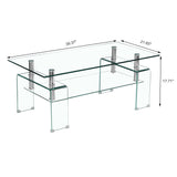 Modern Tempered Glass Coffee Table With 2 Tier Storage For Living Room