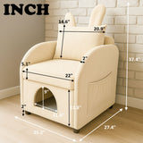 Bunny Ear Pet Friendly Armchair With Hidden Pet House With Storage Pocket For Bedroom & Living Room - Beige