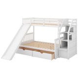 Bunk Bed With Storage Staircase, Slide, Desk, Drawers, And Shelves