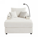 Single Sofa Couch With Storage Space, Movable Ottoman, USB Ports, Cup Holders, Phone Holder