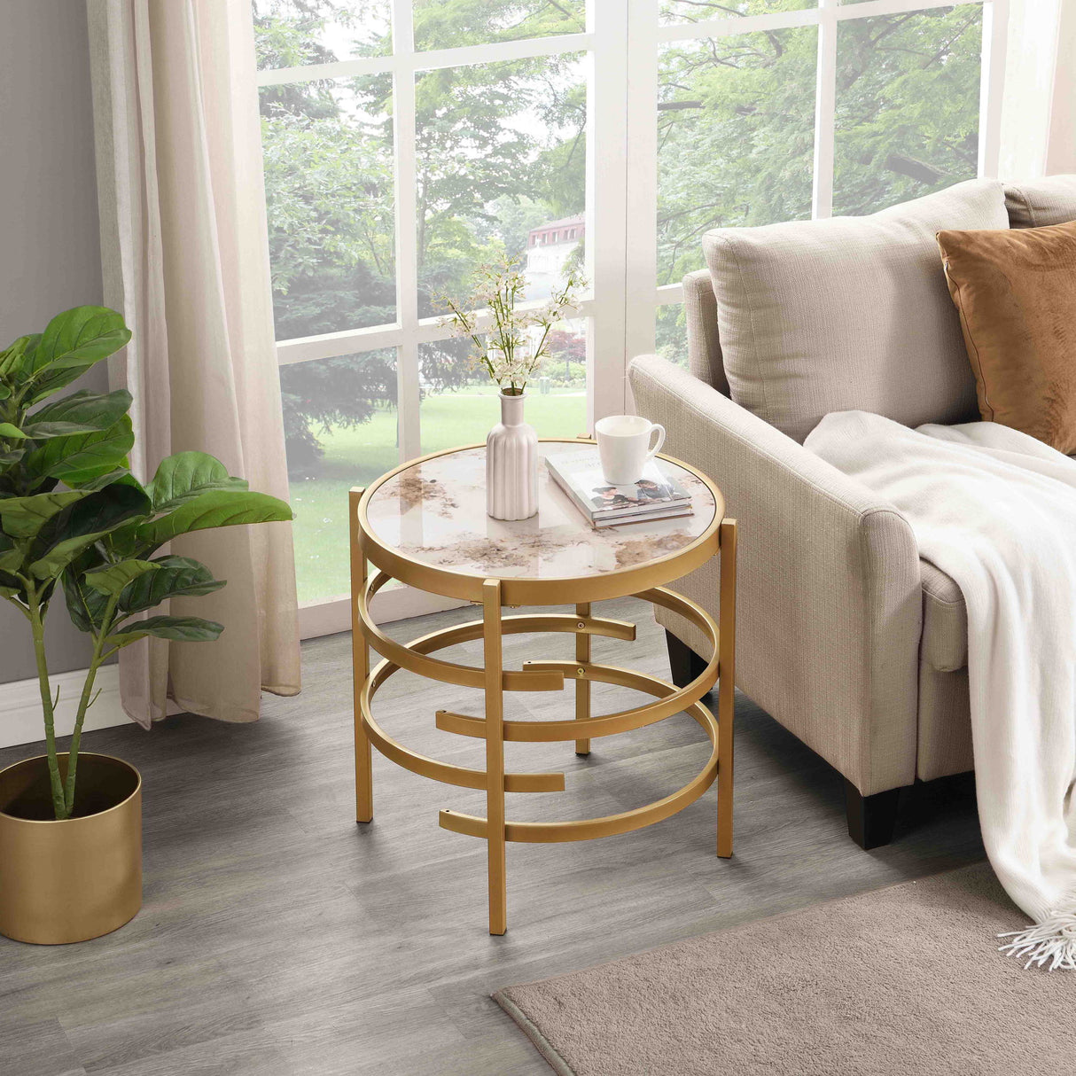 Round Table With Sintered Stone Top And Sturdy Metal Frame