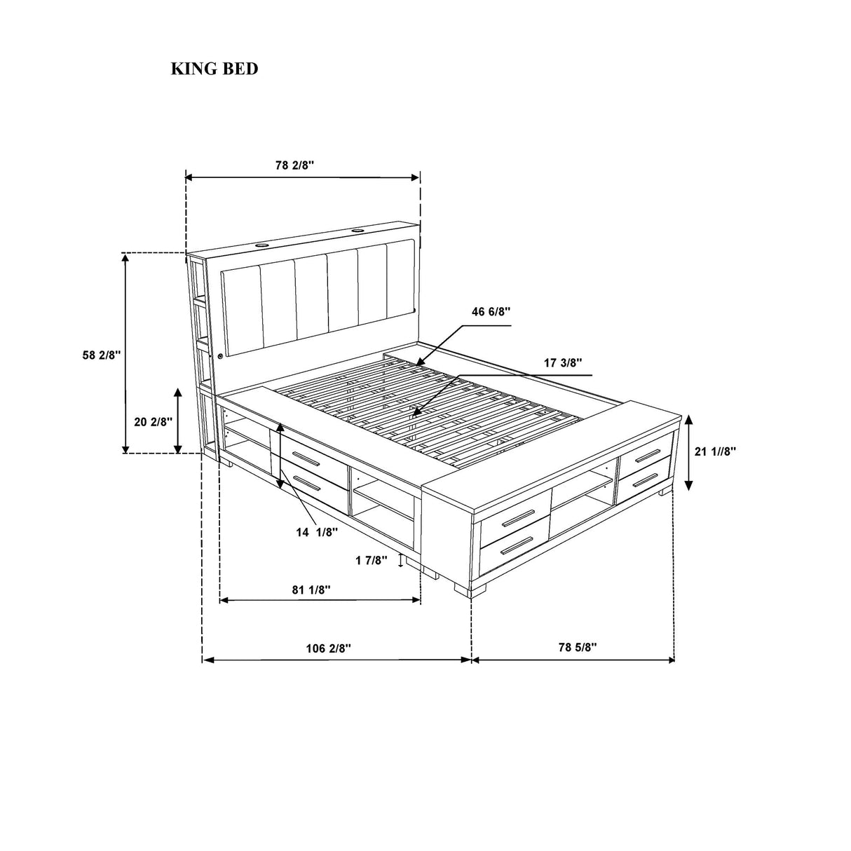 Messa - 5 Piece Bedroom Set With Bookcase Headboard