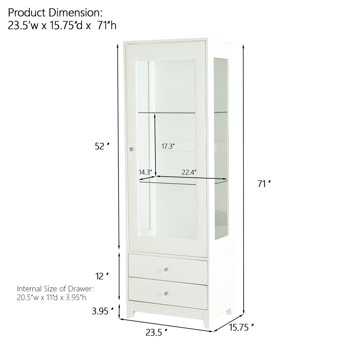 Modern Upholstered Glass Display Cabinet With Adjustable LED Light - White