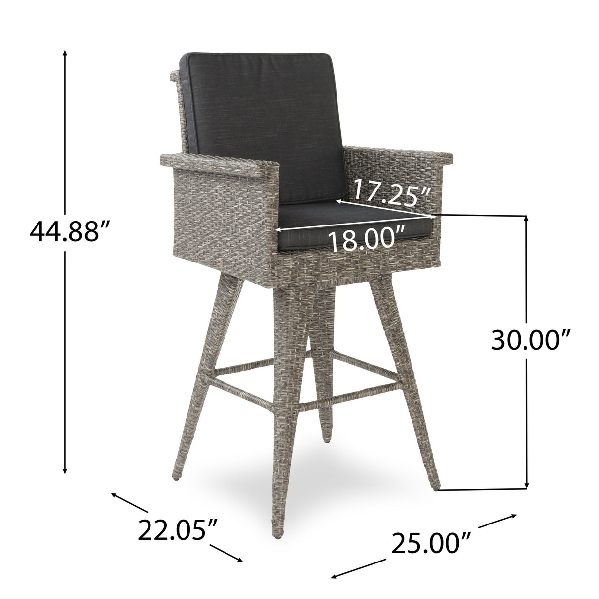 Outdoor Rattan Swivel Barstool With Water Resistant Cushion - Mixed Black / Dark Gray