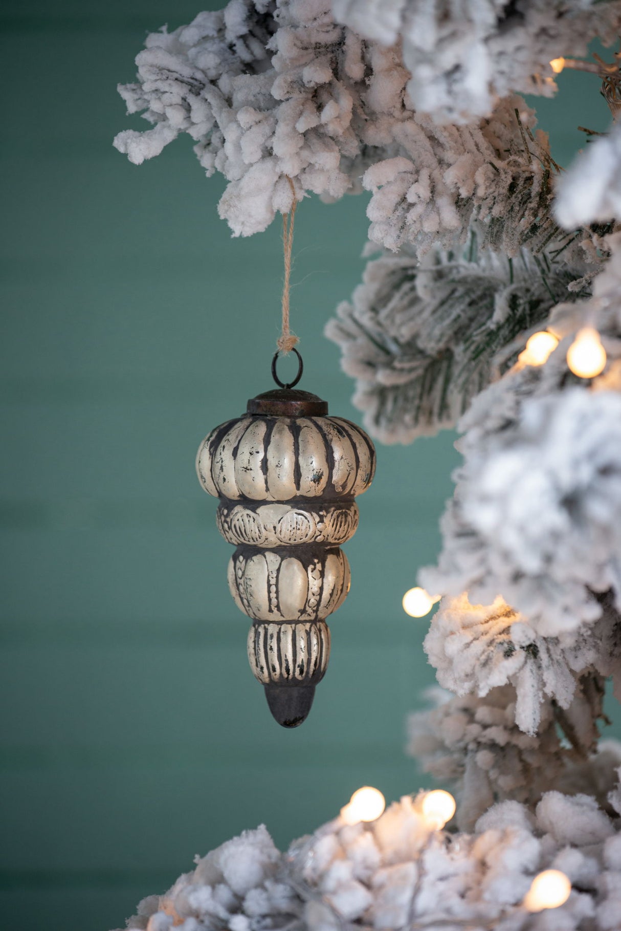 Tear Drop Ornament, Glass Decorative Hanging Christmas Tree Ornaments For Holiday Party Decorations (Set of 6) - Silver