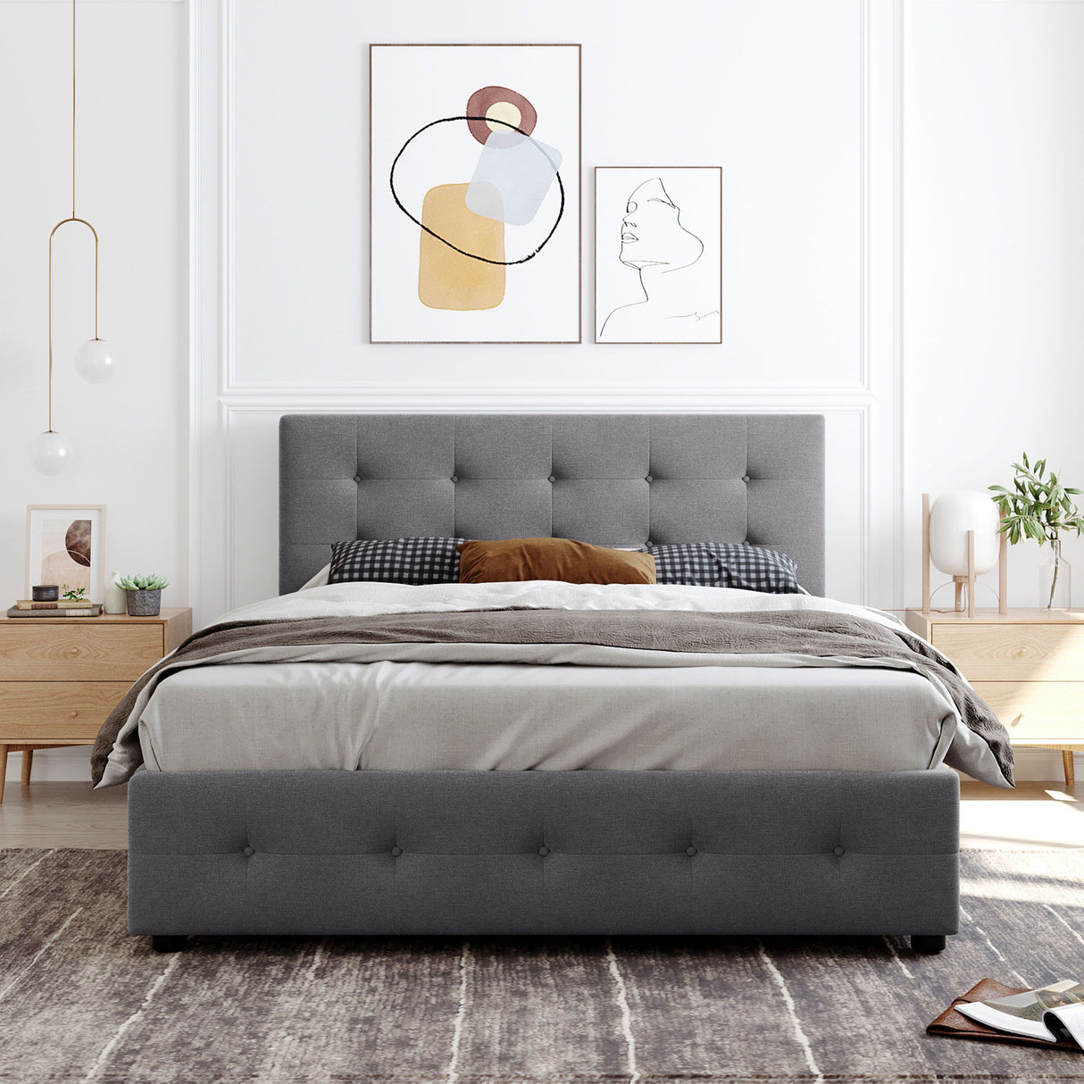 Upholstered Platform Bed With Classic Headboard And Drawers, No Box Spring Needed