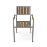 Stylish Modern Faux Wood & Aluminum Outdoor Dining Chairs, (Set of 2) - Natural