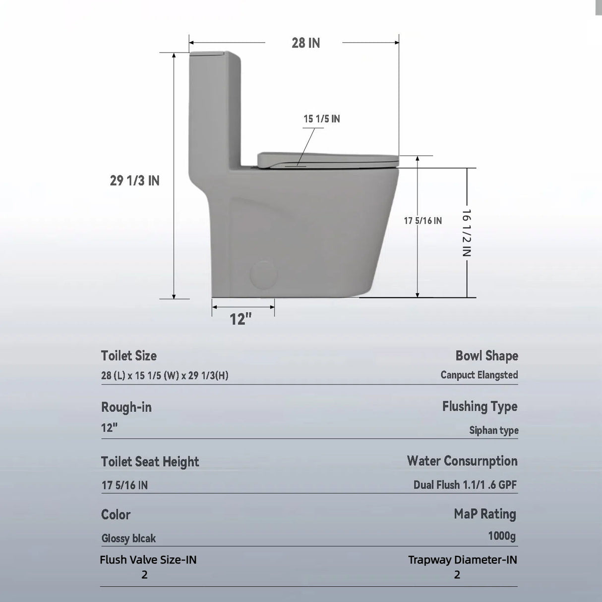 1 Piece Toilet With Tornado Flush, Dual Flush, And ADA Height Comfort Chair