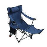 Outdoor Camping Chairs Folding Portable Adjustable Reclining Chair With Side Pockets & Cup Holder - Dark Blue