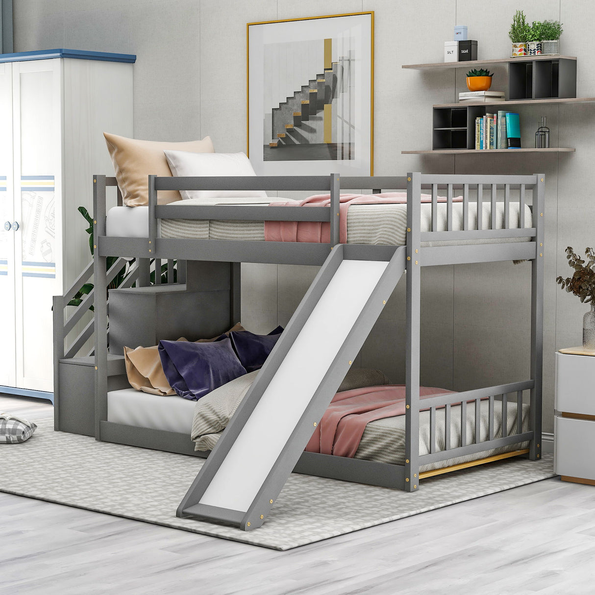 Bunk Bed With Convertible Slide And Stairway