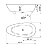 66.9" x 34" x 21.7" Freestanding Solid Surface Soaking Bathtub For Bathroom - Matte White
