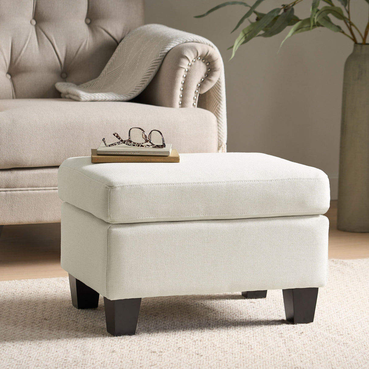 Springfield - Ottoman Contemporary Design Fabric Birch Wood Legs - Beige