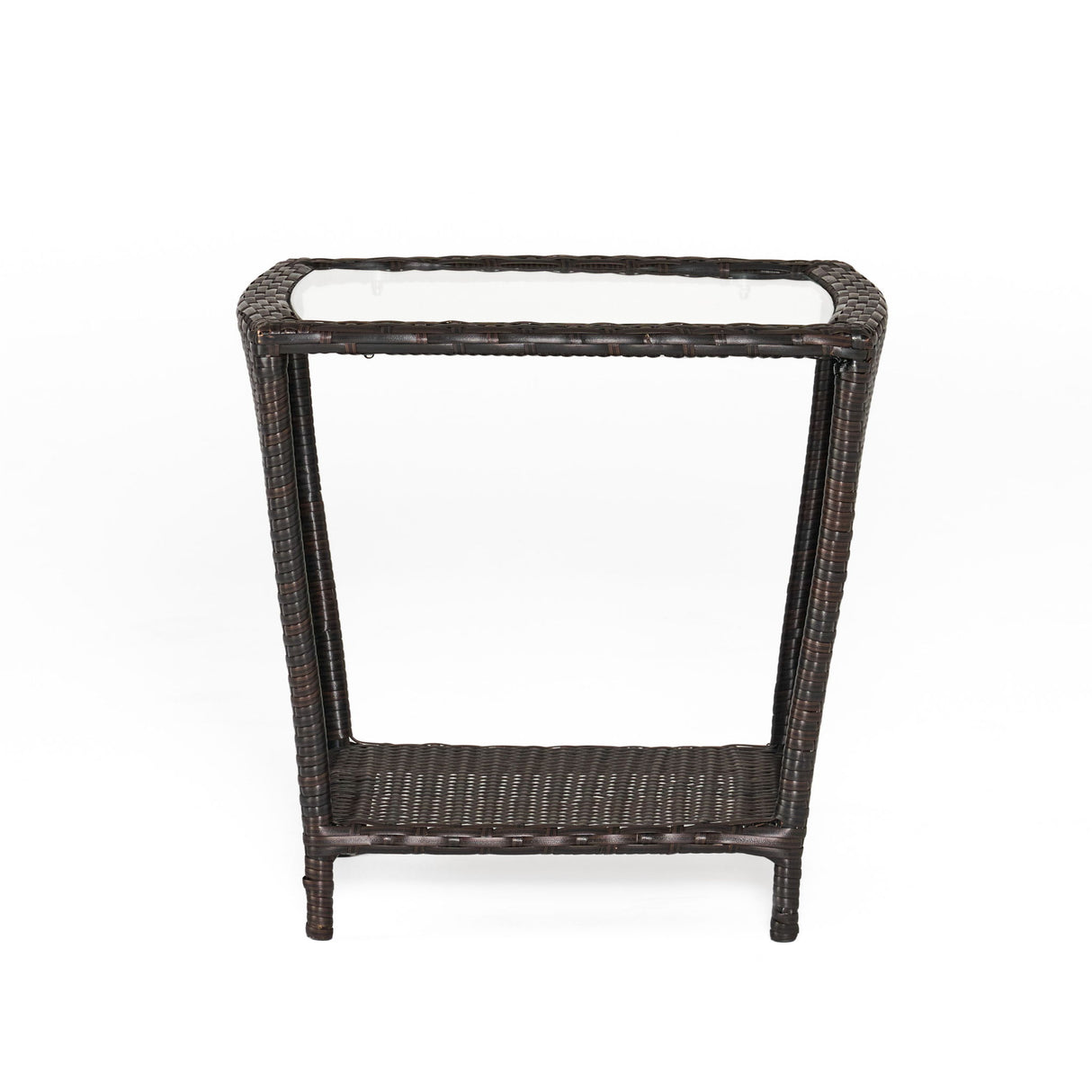 Trenton - Outdoor Side Table With Glass Top - Brown Rattan