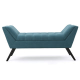 Modern Fabric Bench With Padded Seat And Wide U Shape Design - Teal