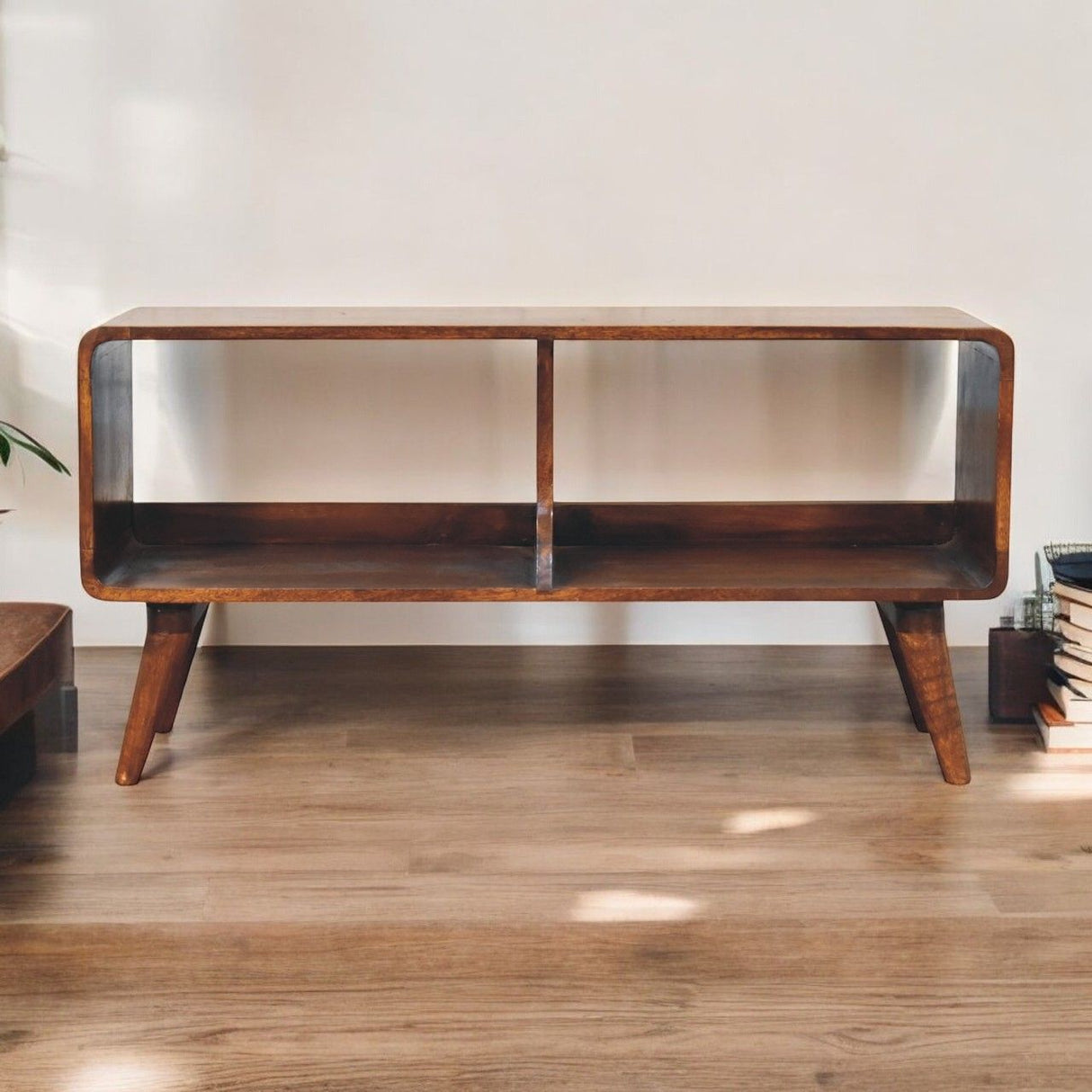 Curved Double Slot Media Unit - Dark Brown