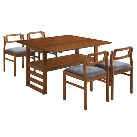 5 Piece Extendable Wood Square Dining Table Set With 2 Drop Leaves