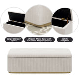 Chic Corduroy Upholstered Storage Ottoman With Vertical Stripe Design - Light Gray