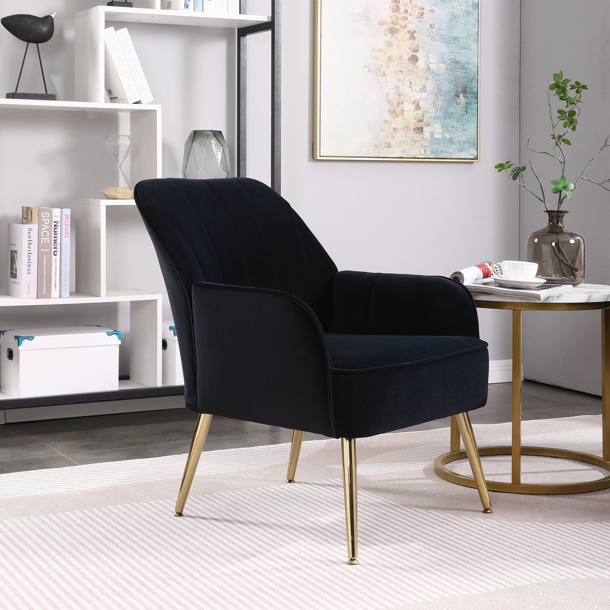 Modern Mid-Century Chair Tufted Sherpa Armchair For Living Room Bedroom Office