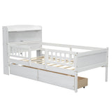 Platform Bed With LED Light, Multi Functional Headboard, Guardrail And 2 Drawers