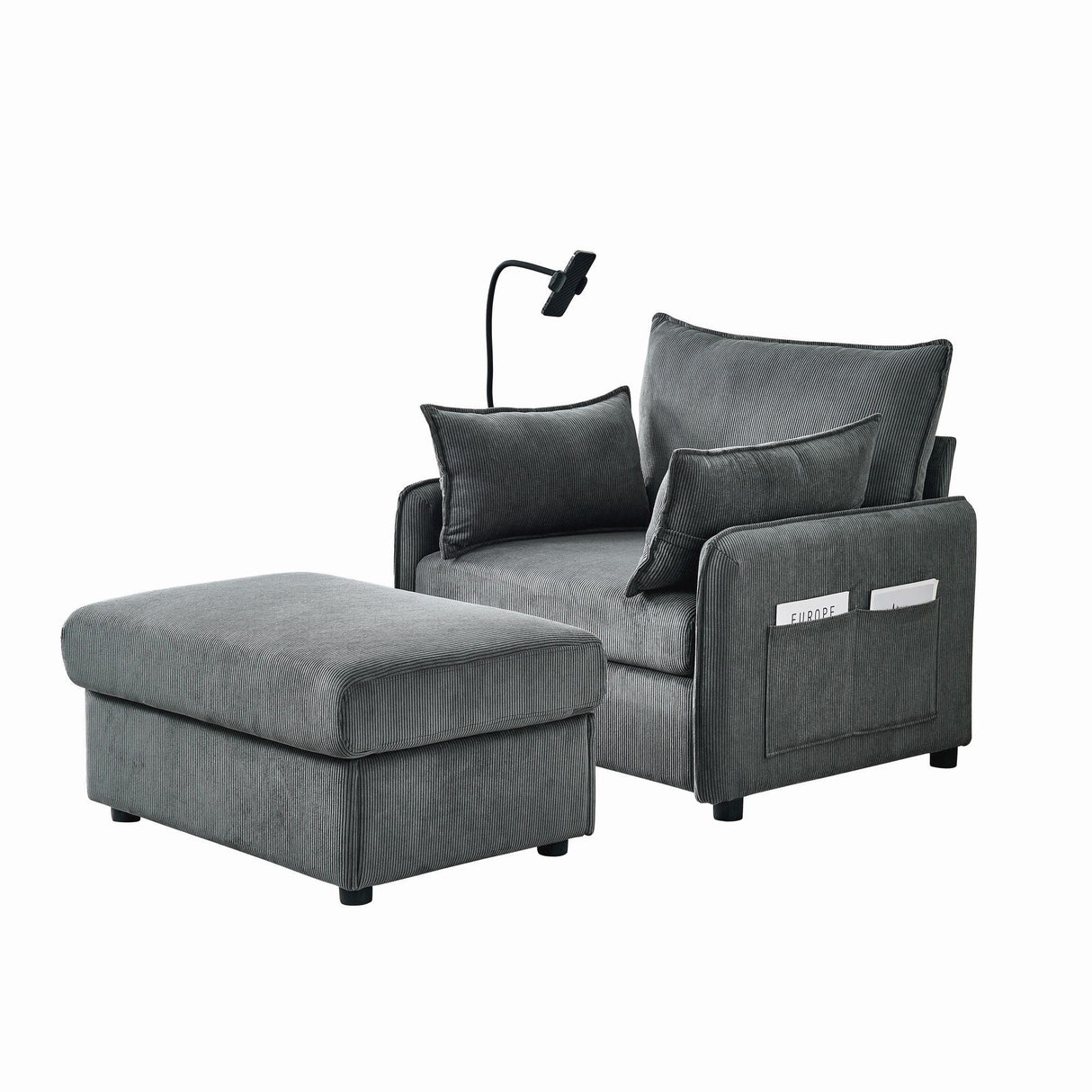 Comfy Corduroy Oversized Chaise Lounge Chair With Ottoman And Storage
