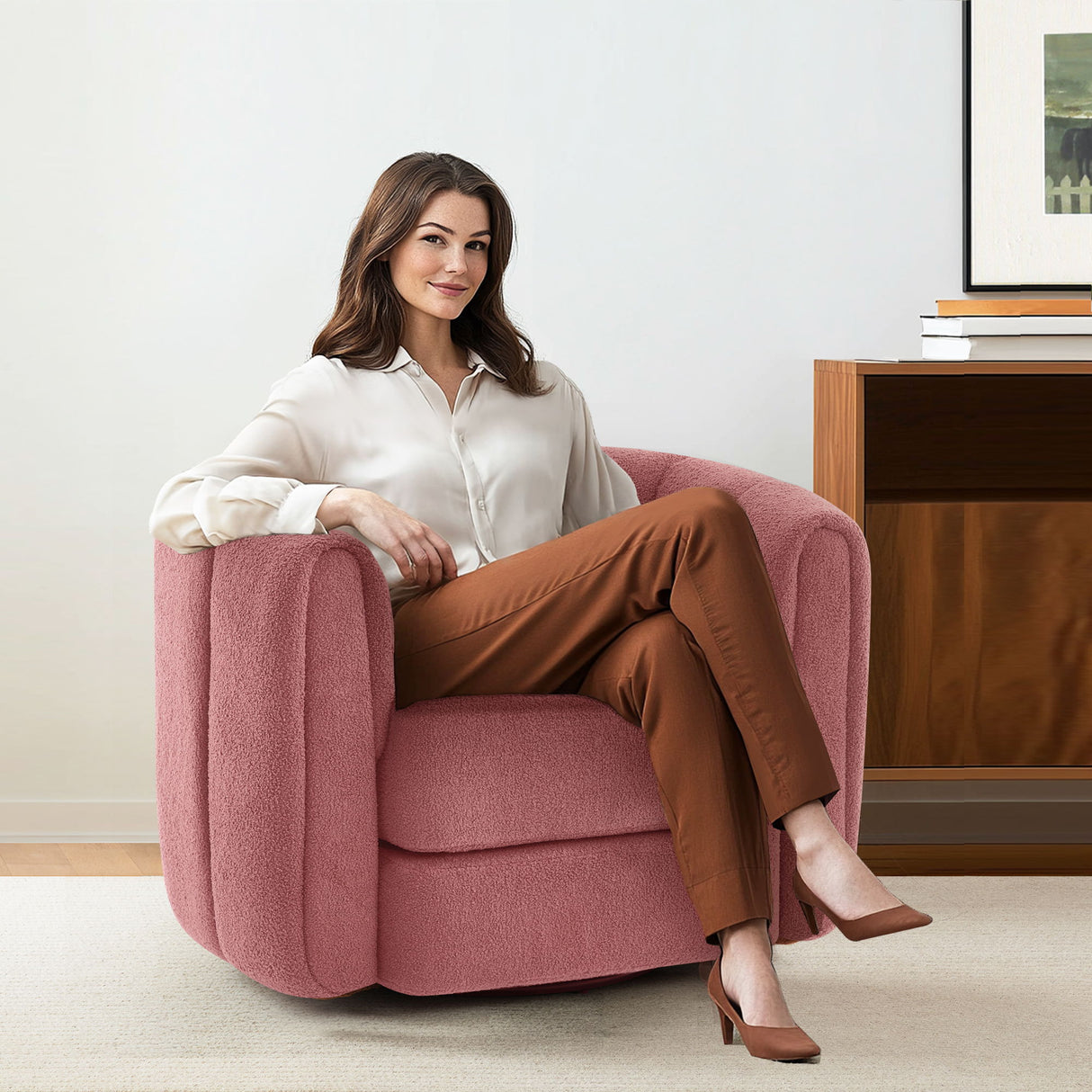 Swivel Accent Chair Wide Upholstered For Living Room