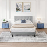 Modern Upholstered Platform Bed Frame With Button Tufted Linen Fabric Headboard