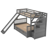 Bunk Bed With Storage Staircase, Slide, Desk, Drawers, And Shelves
