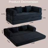 Convertible Sleeper Sofa Bed With Cylindrical Pillow, With Fixed Shape Frame