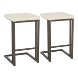 Roman - Industrial Counter Stool (Set of 2) - Antique Metal / Cream