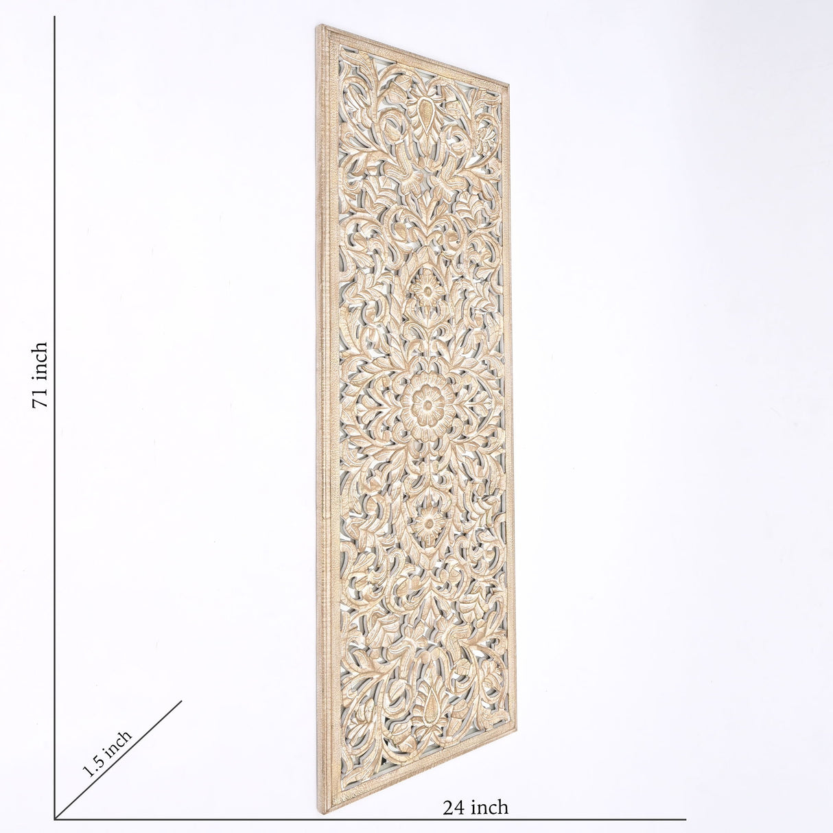 Floral Hand Carved Mandala Rectangle Wall Decor With Mirror - Antique Brown / White