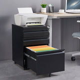 Contemporary Black 3 Drawer Mobile Filing Cabinet With Lock, Metal Office Storage For Legal / Letter Size
