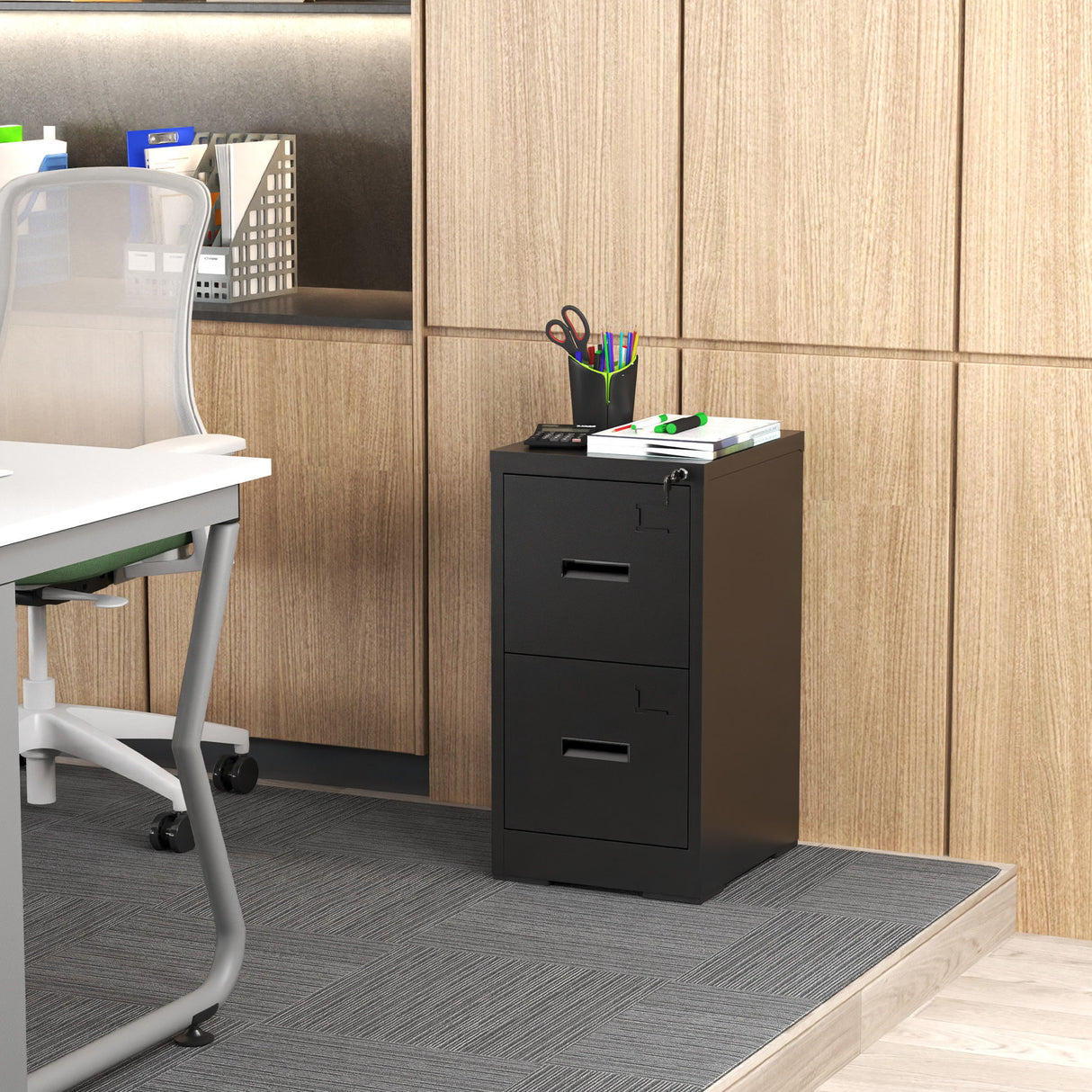 Modern Drawer Metal Vertical File Cabinet With Lock And Card Slot For Office