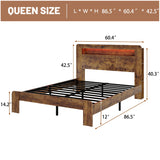 Wood Platform Bed Frame With Storage LED Light Headboard & USB