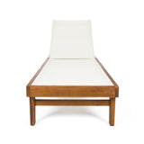 Outdoor Chaise Lounge With Acacia Wood Frame - White / Teak