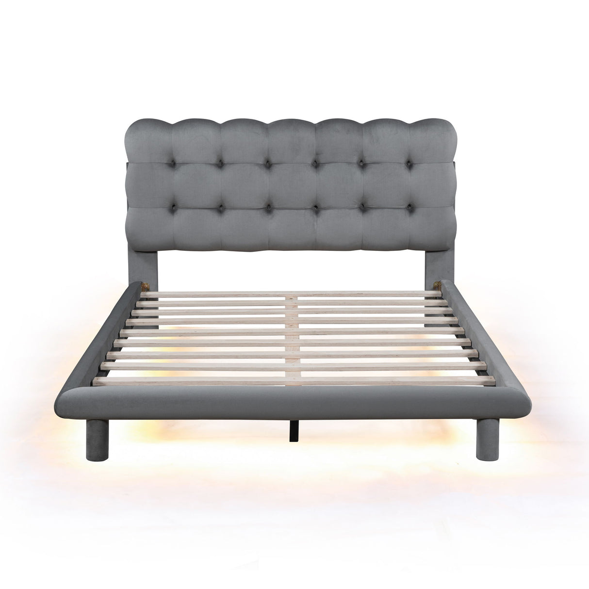 Platform Bed With LED Frame, Thick & Soft And Button Tufted Design Headboard