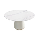 Modern Artificial Stone Round Plywood Base Dining Table, Can Accommodate 8 People, (Not Including Chairs) - White / Beige