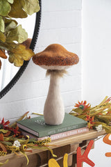 Mushroom Holiday Ornament, For Harvest Festival Fall Festival & Thanksgiving Table Decorations (Set of 2) - Beige / Orange