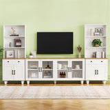 Farmhouse TV Stand With Solid Wood Gourd Shaped Legs For TVs Up To 70"
