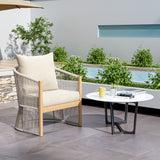 Modern Curved Aluminum Lounge Chair With Stylish Rope Weave Design And Cushioned Comfort For Outdoor