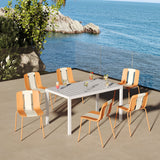 4 Piece Set Of Modern Striped Color- Blocking Single Chairs With Long Table